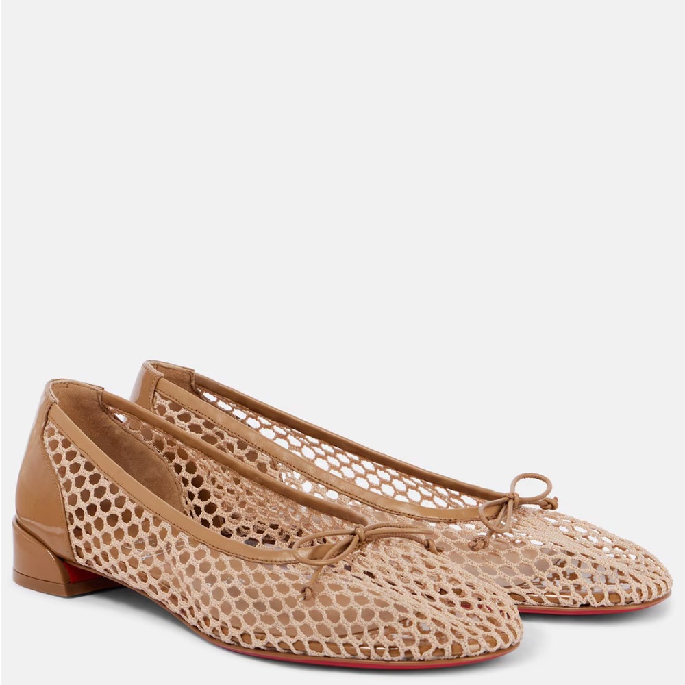 Christian Louboutin Nude Beige Mesh Bow Ballet Flats
